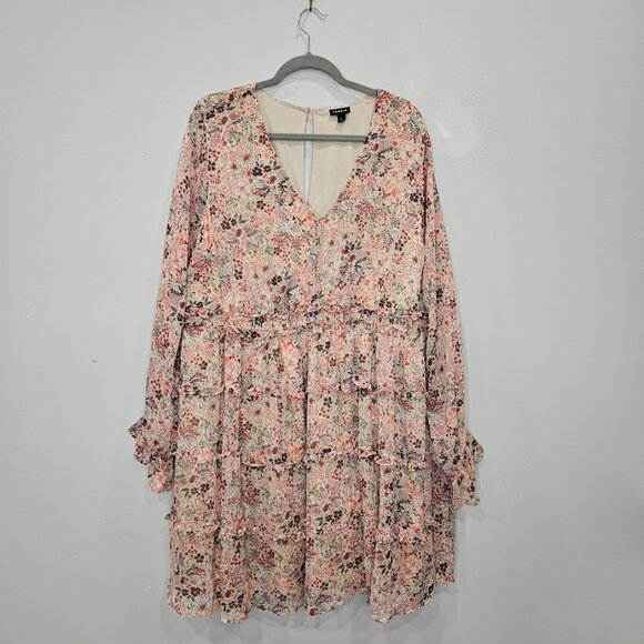 Torrid Floral Dress Long Sleeve Chiffon Long Sleeve Ruffle Mini Short Pink 3X - Picture 3 of 12